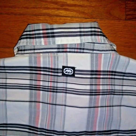 Men's Ecko Unltd. shirt plaid button down Sz M short sleeve polycotton - Picture 7 of 7